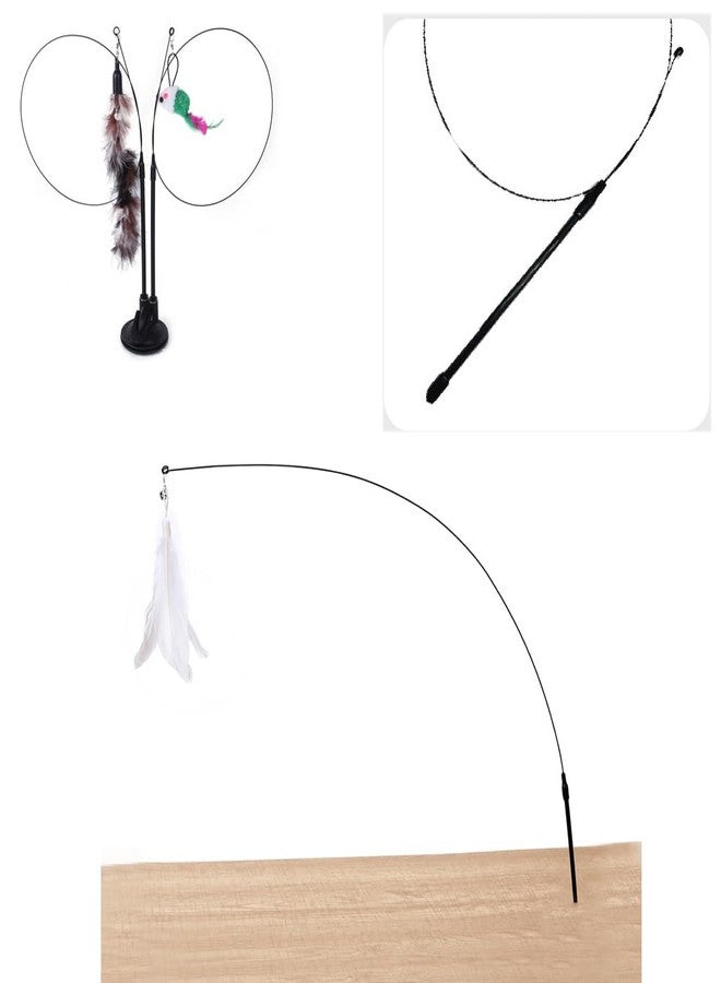 SquEqu 5 Pack Cat Wand Toy Replacement Rod 32'' Flexible Steel Wire Teaser for Cats Feather Toys Worms Bell Refills Rainbow Ribbon Attachments Kitten Interactive Catcher Charmer Exercise - Image 4